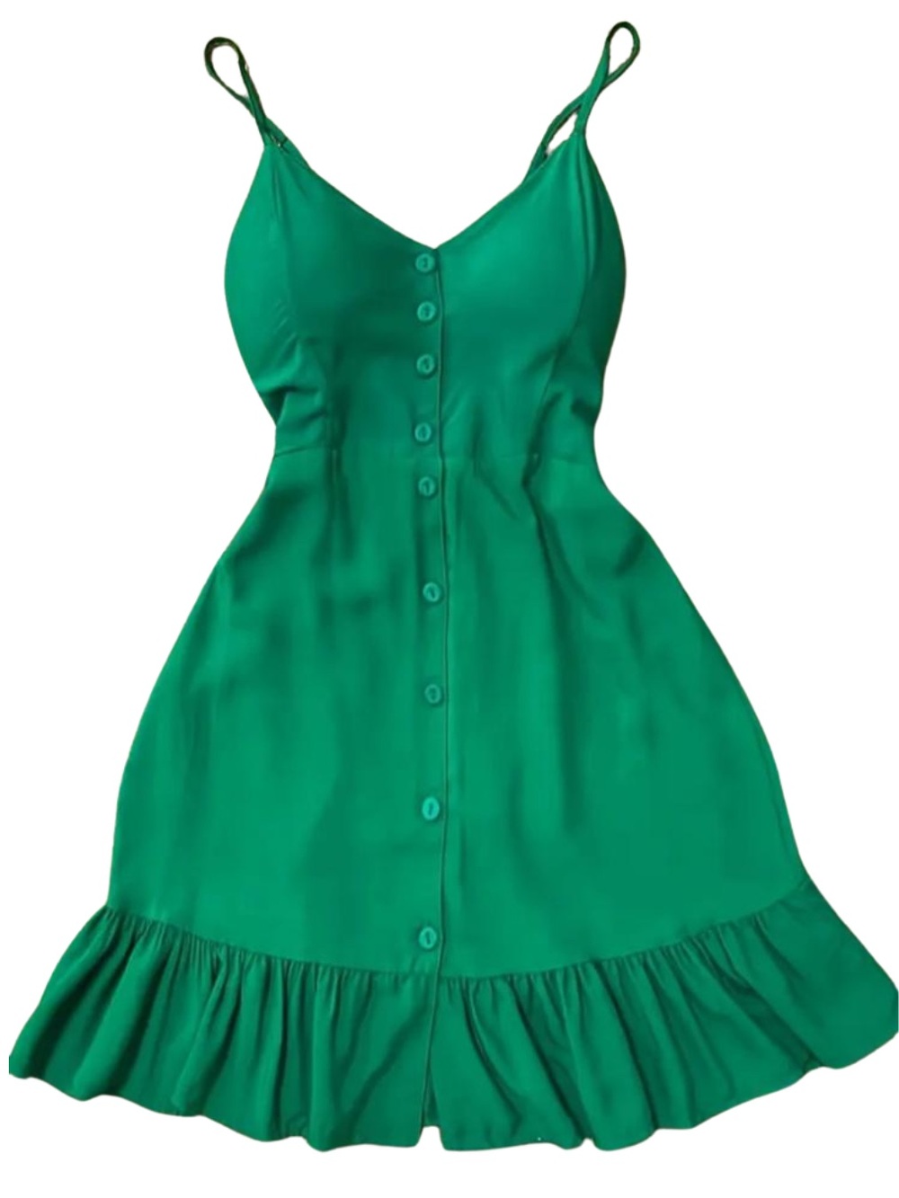 Women’s Green Button-Front Midi Dress with Ruffle Hem